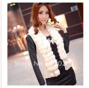 Free Shipping  Couture autumn knitting really lazy rabbit hair ball collar rabbit cardigan Vest Jacket  fox fur coat   b063 of