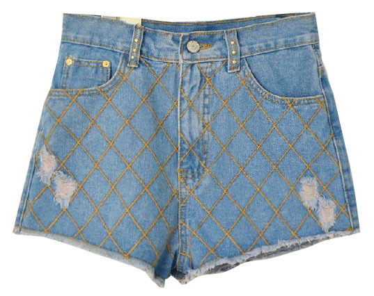 Free Shipping cross Embroidered Denim Shorts FM130013