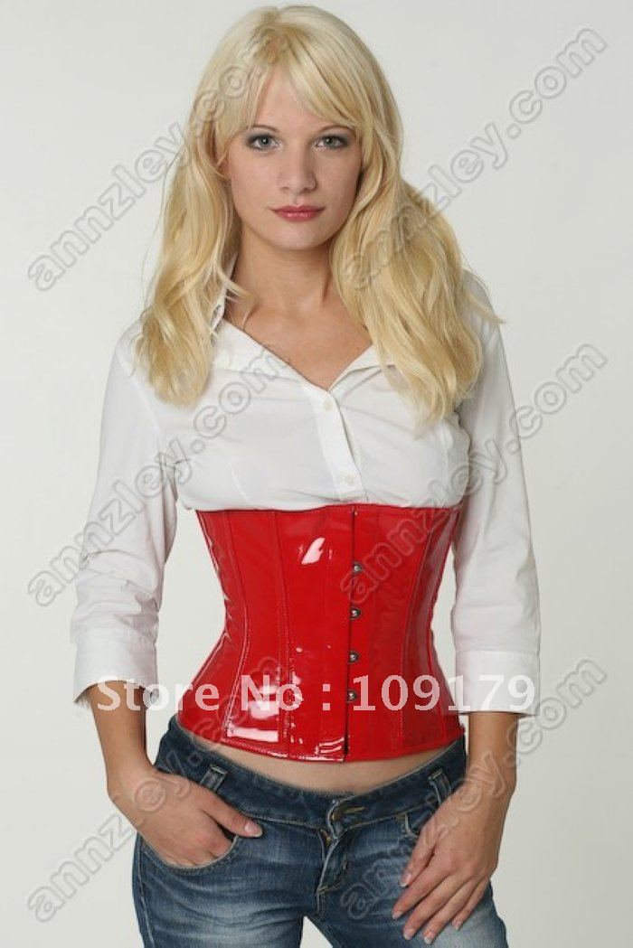 Free Shipping! Custom Made Steel Boned Red Patent Leather Corset Underbust Waist Cincher