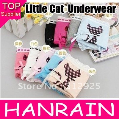 Free shipping Cute Little Cat Elegant Side Bow Cotton Underwear 40pcs/lot