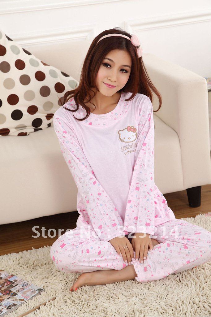 Free Shipping Cute princess HelloKitty cotton Pajamas sets women nightclothes sleepwear hello kitty clothes