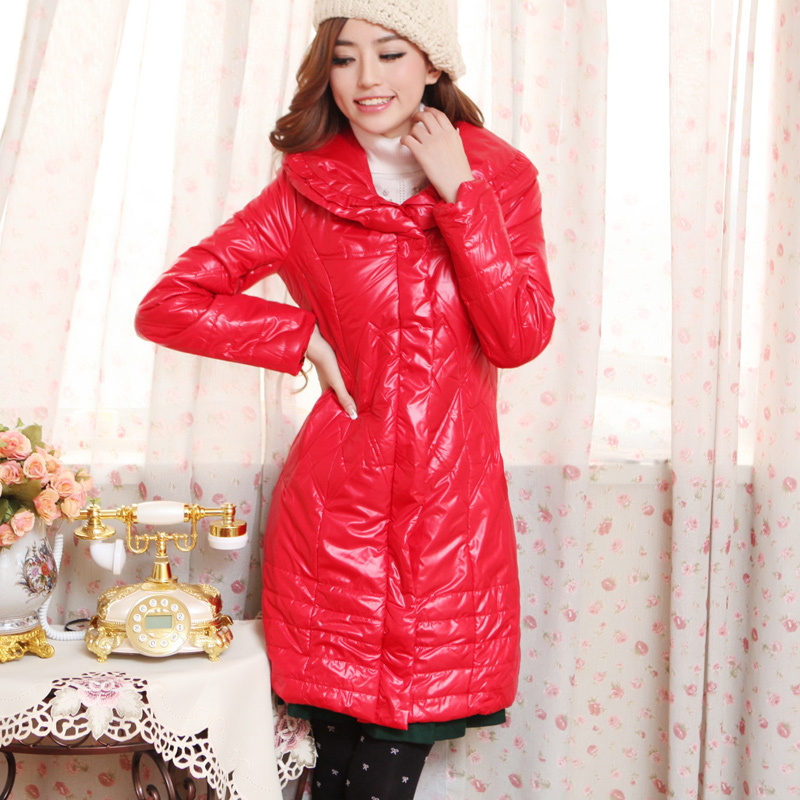 Free Shipping, D171909 winter fashion solid color brief elegant long sleeve length wadded jacket