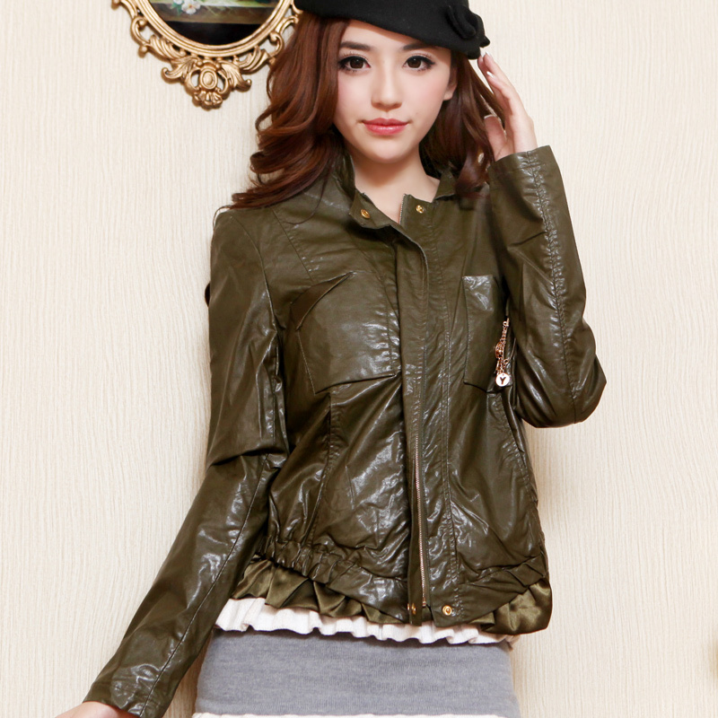 Free Shipping, D2232009 y fashion patchwork long-sleeve gentlewomen leather clothing