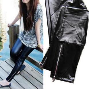 Free Shipping Daesy fashion faux leather matte zipper legging ultra elastic slim legging