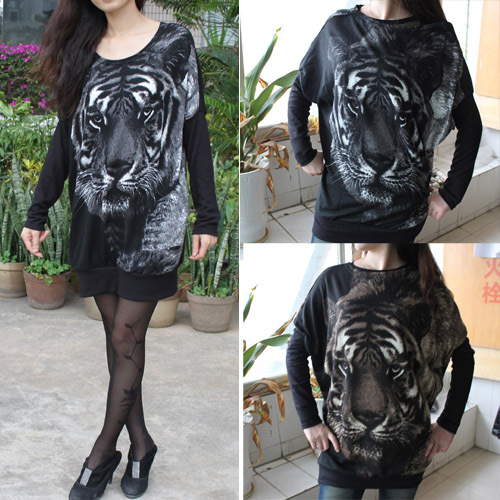 Free shipping Damen Batwing Tops Langarm Tiger Print Strick Pullover Sweater Jumper 3 Farben WS68