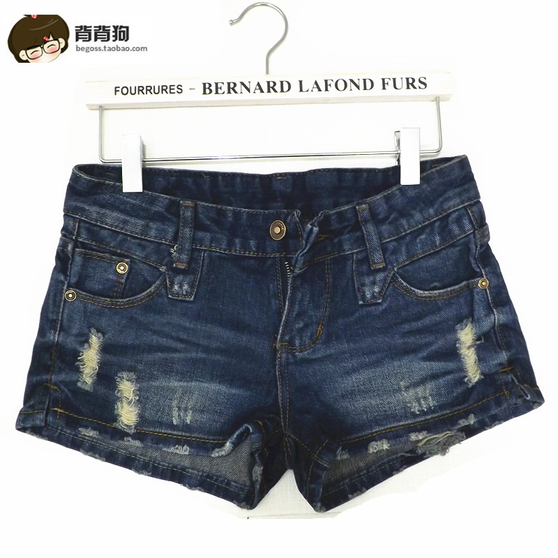 free shipping Dark Blue hole denim shorts female 2013 autumn and winter trousers thick single-shorts p015