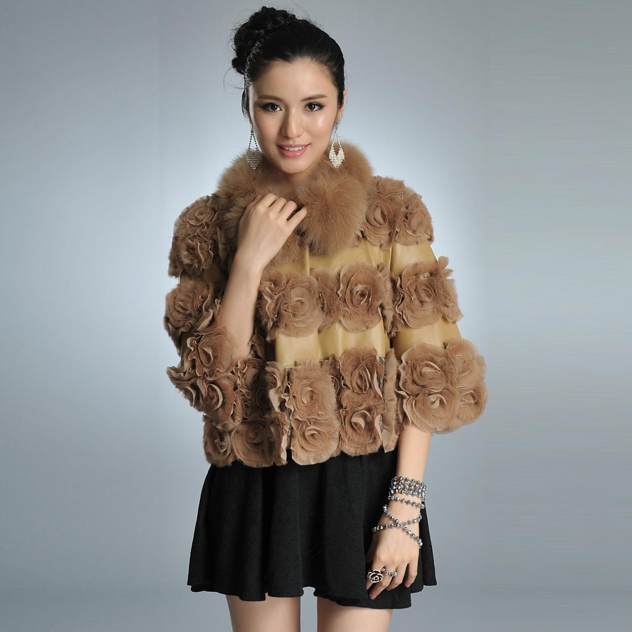 free shipping, Day gift cikk fox fur genuine leather disc-floret fur coat women