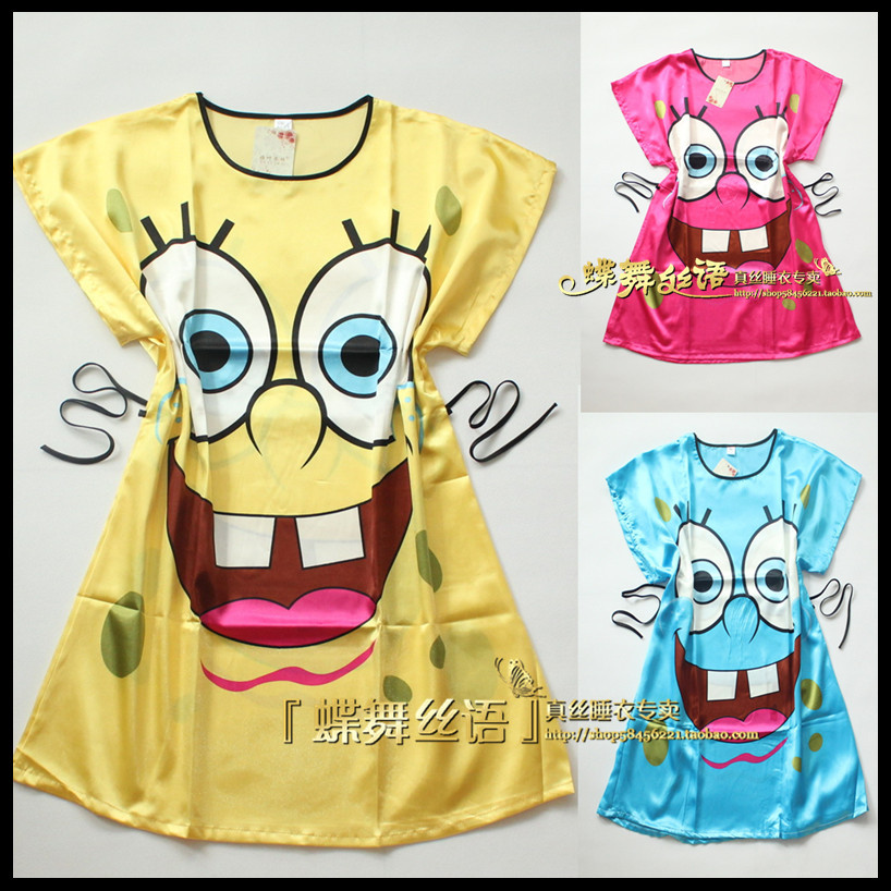 free shipping deal 16 cartoon women's short-sleeve faux silk nightgown bathrobes lounge sleepwear