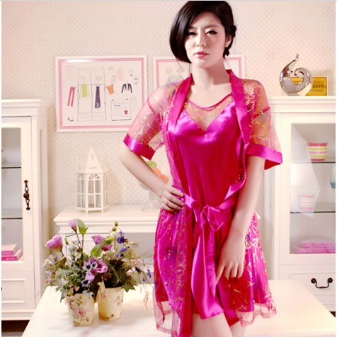 free shipping deal 30 spring and summer women's lace cutout spaghetti strap robe twinset lounge robe 5