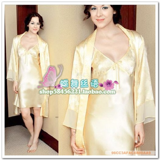 free shipping deal Silk jacquard women's long-sleeve silk spaghetti strap robe belt plus size 6