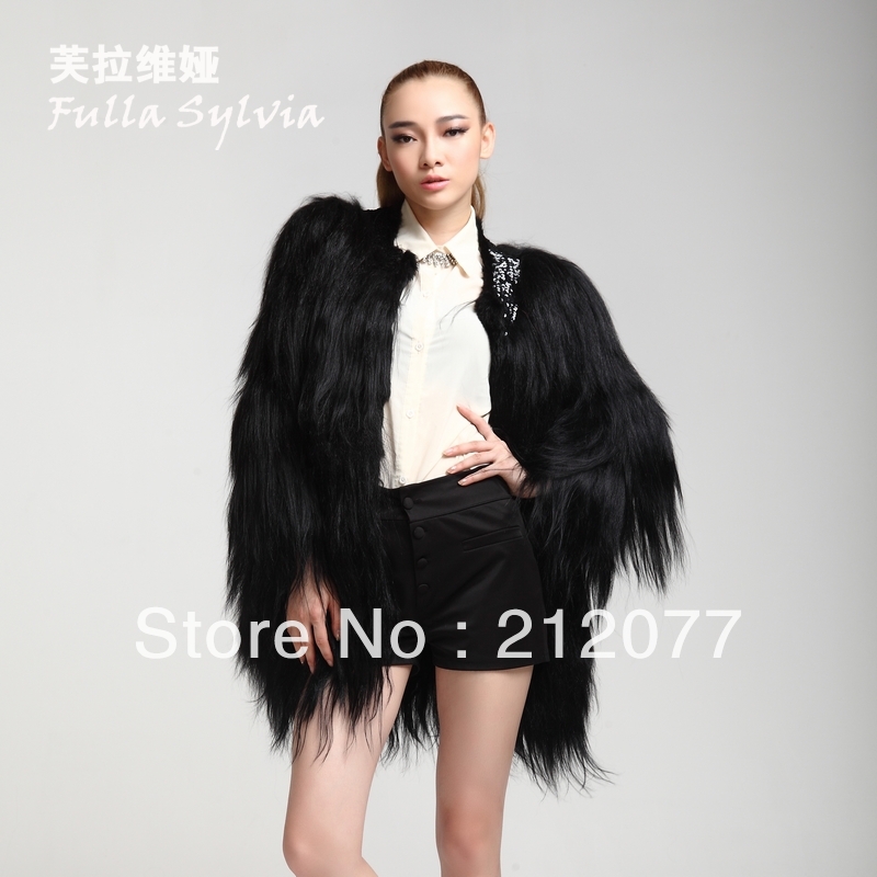 free shipping DHL 2013 new style fashion Goat wool fur medium-long female overcoat