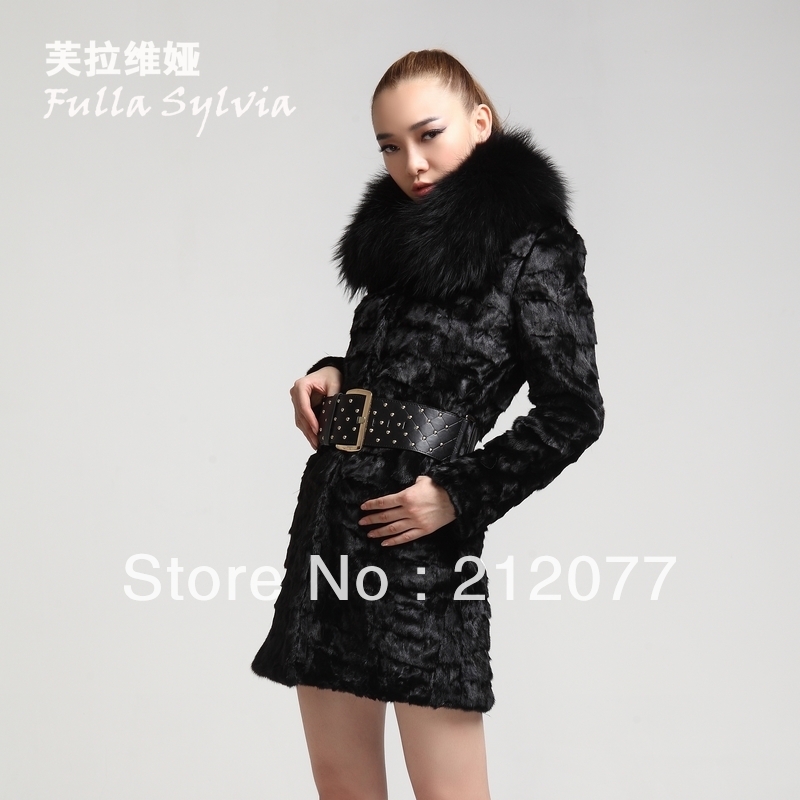 free shipping DHL 2013 new style fashion  raccoon mink fur  fight mink medium-long coat