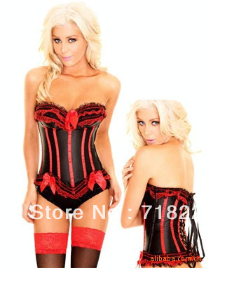 free shipping discount 2013   Lingerie corsets gothic model body, Black/White 20130225-8175