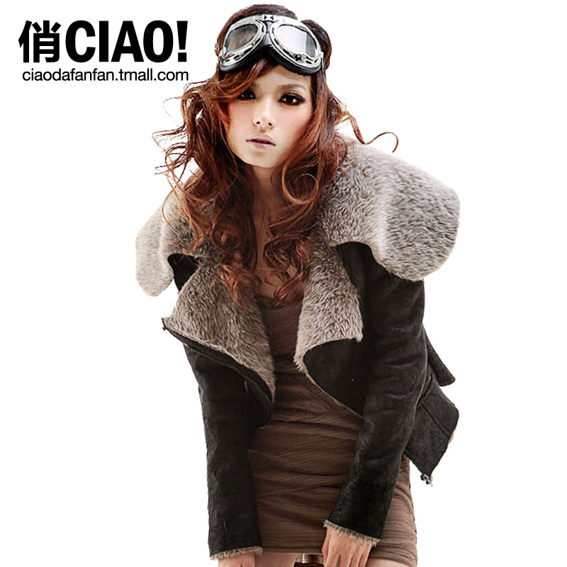 Free Shipping, Discount! Ciao! Dafanfan, 2012 Autumn and Winter New Fashion Faux Leather Velvet Turn-Down Coats Outerwear C0647#