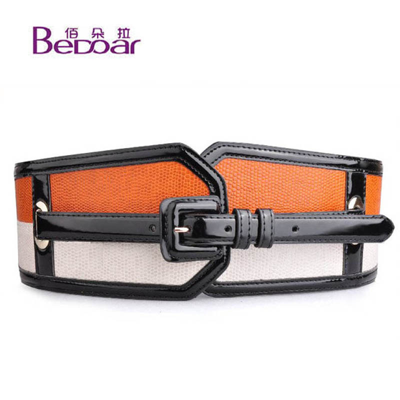 Free Shipping Dora fashion color block japanned leather women's cummerbund bag buckle two-color belt women's wide strap