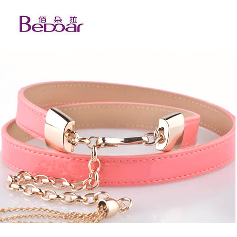 Free Shipping Dora fashion cowhide japanned leather tassel belly chain genuine leather belt small strap