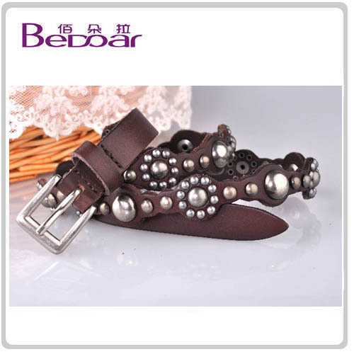 Free Shipping Dora the first layer of cowhide laciness rivet strap genuine leather small strap black