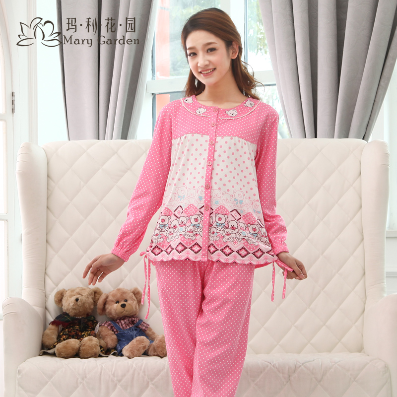 Free shipping Double fabric autumn and winter sleepwear pure cotton long-sleeve lounge twinset m33201