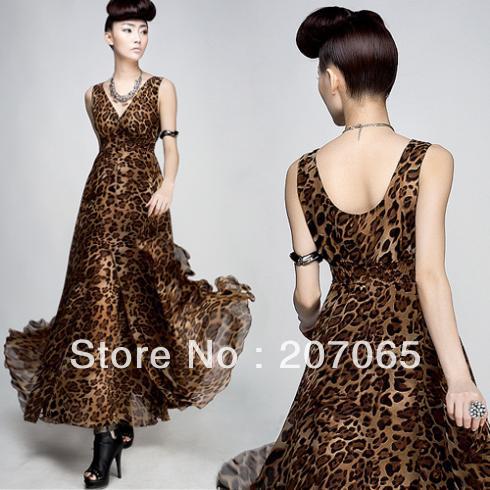 Free shipping double flounced Leopard chiffon skirts,women Bohemia dress,maxi dress  size S,M,L