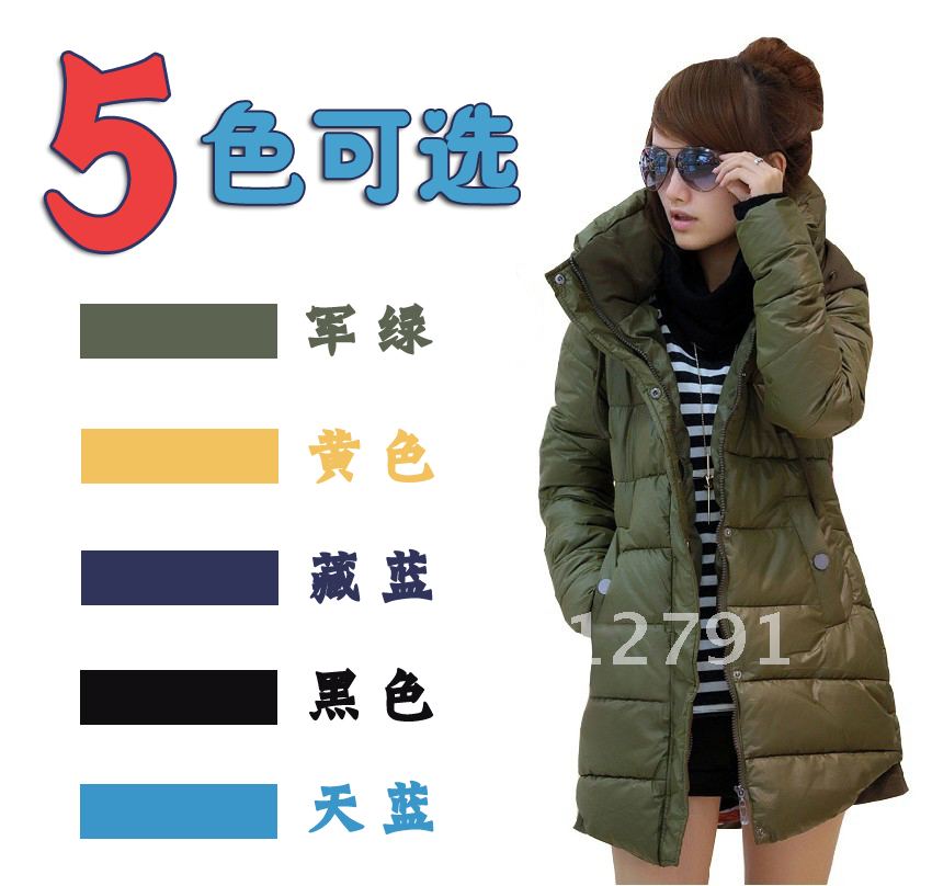 Free shipping down coat cotton-padded jacket female hat down coat women long design