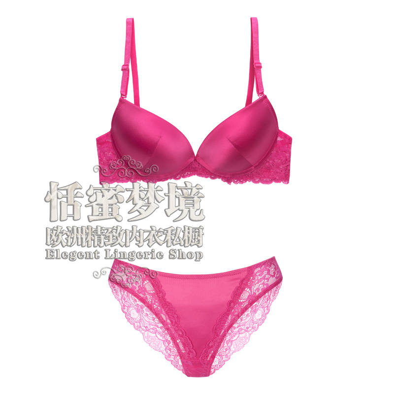 Free shipping Dream luxury satin lace deep V-neck push up women's lingerie bra set fashion