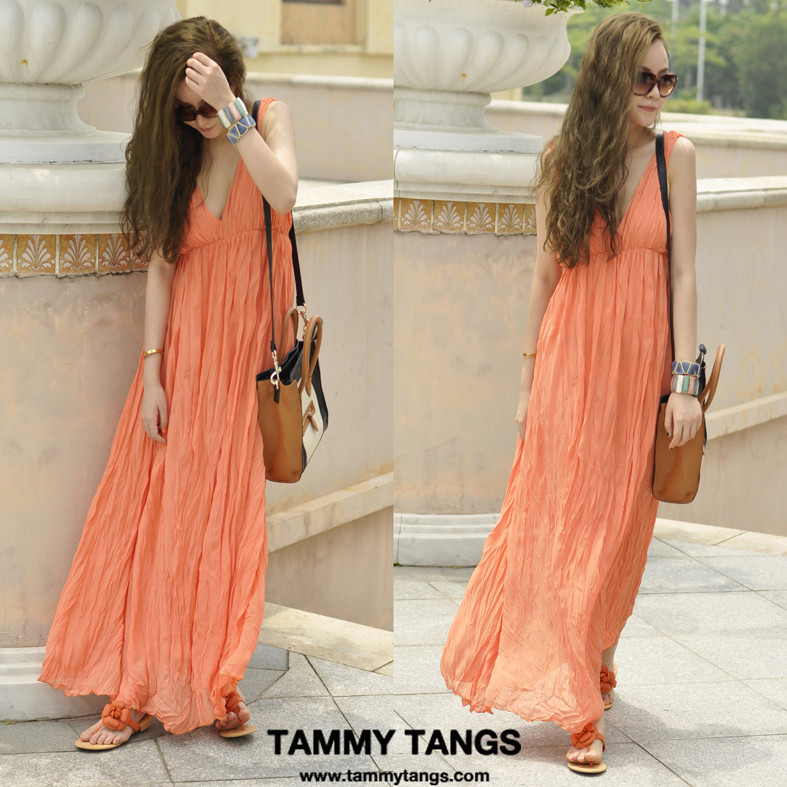 Free Shipping!Dress New Fashion 2012 Women Bohemian Chiffon V-Neck Beach Maxi Dress Long BLY8112