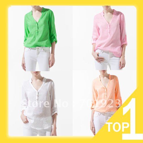 Free shipping/Drop shipping 2012 Europe Fashion Style Women's Chiffon Shirt 5 color Size S,M,L  Y3627