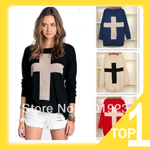 Free shipping/Drop shipping New Fashion Womens Cross Pattern Knit Sweater Y6232