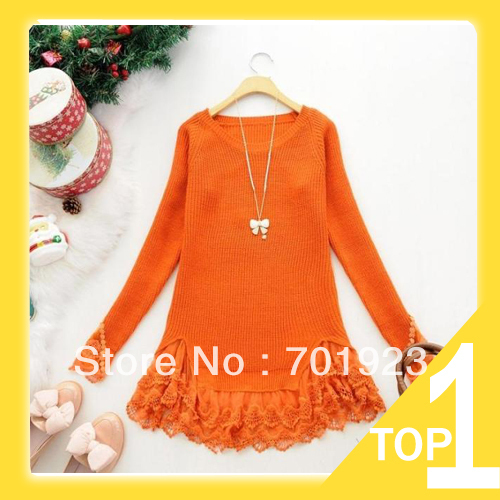 Free shipping/Drop shipping Women's Fashion lace sweep patchwork sweater Y6229