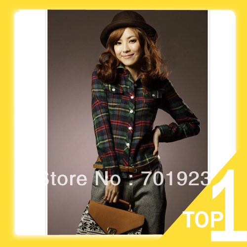 Free shipping/Drop shipping Women's Fashion Lattice Long-Sleeved Shirt Y6217