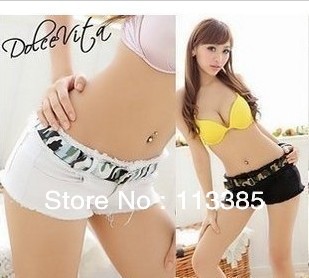 Free shipping /DS dance steel tube dance cotton washing Low waist sexy shorts and pants, White & Black