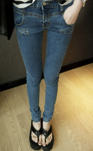 Free Shipping E 2013 spring female bag all-match elastic slim trousers denim pencil pants c48 wholesale