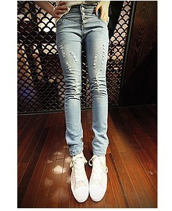 Free Shipping, E women's 2013 autumn all-match high waist distrressed retro finishing jeans