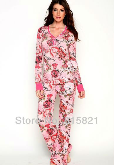 Free Shipping ED Pyjamas for Women ,Women long sleeve Sleepwear cotton sleep set ,home wear for women ,wholesale female pajamsa