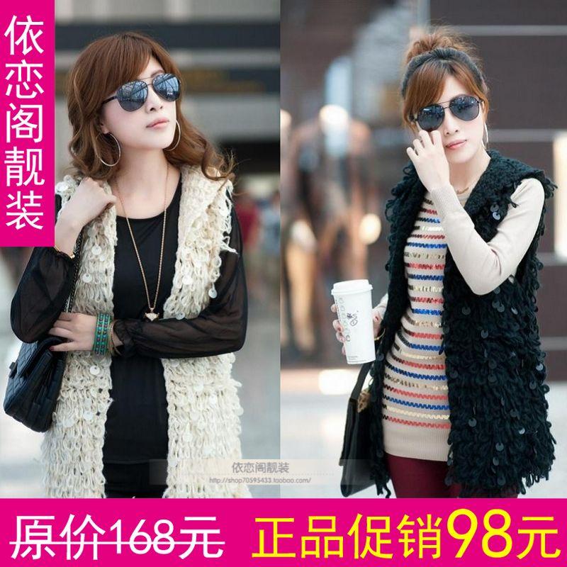 Free shipping ELAND 2012 autumn and winter fashion vintage paillette sweater with a hood loose fashion women's vest