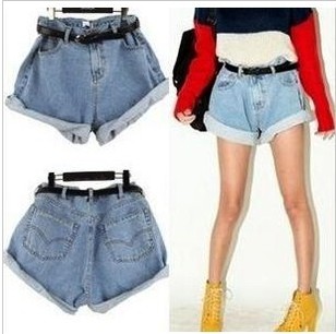 Free Shipping ELAND 218 single-shorts fashion vintage high waist denim shorts roll-up hem loose plus size dress wholesale