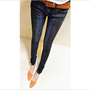 Free Shipping ELAND e011 all-match elastic color block tight-fitting skinny pants pencil pants jeans dress wholesale