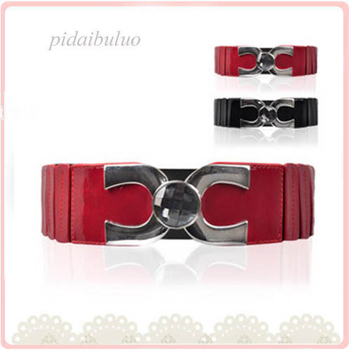 Free Shipping Elastic cummerbund elastic wide strap exquisite japanned leather women's wide belt