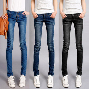 free shipping Elastic in high waist women's jeans pencil pants female trousers plus size