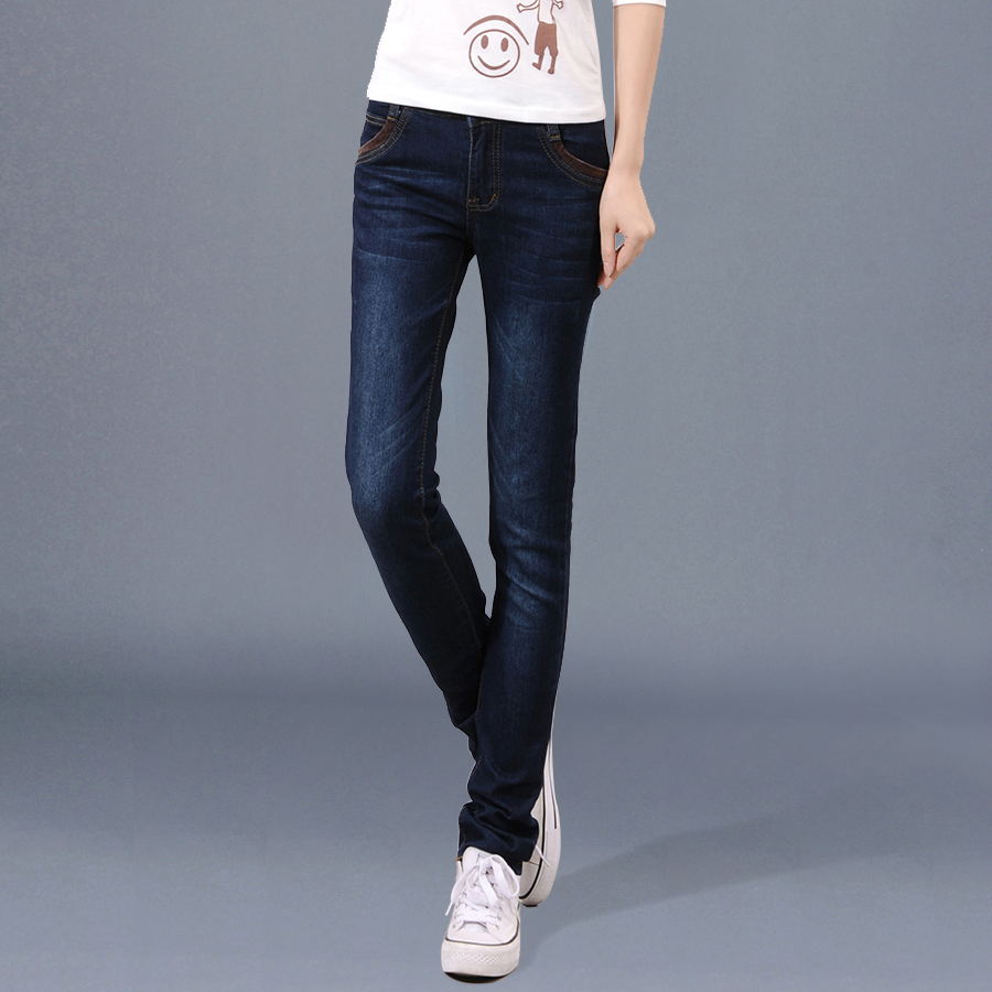 Free shipping Elastic pencil pants female all-match letter embroidery denim trousers 2013