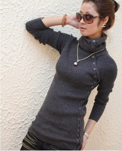 Free  shipping, Elastic slim medium-long sweater turtleneck basic shirt sweater outerwear women's