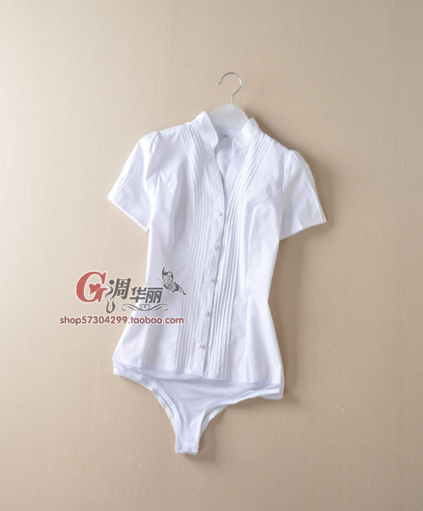 free shipping  elegant fashion orgnan pleasureful stretch cotton slim stand collar short-sleeve one piece shirt cs-209