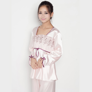 FREE SHIPPING Elegant female spring and autumn long-sleeve fashion silk women's silk sleep set