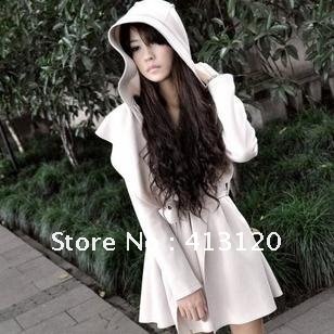 Free Shipping Elegant Noble Spirit Women Long Sleeve Casual Slim Hooded Coat Tread Coat M/L