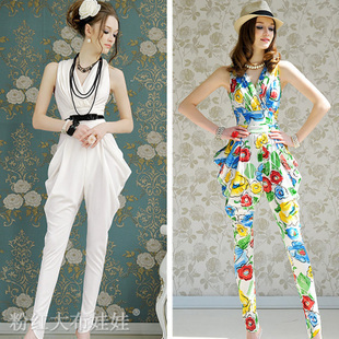 Free Shipping elegant sexy womens pleated high waist vest pants/ chic jumpsuits rompers 10078