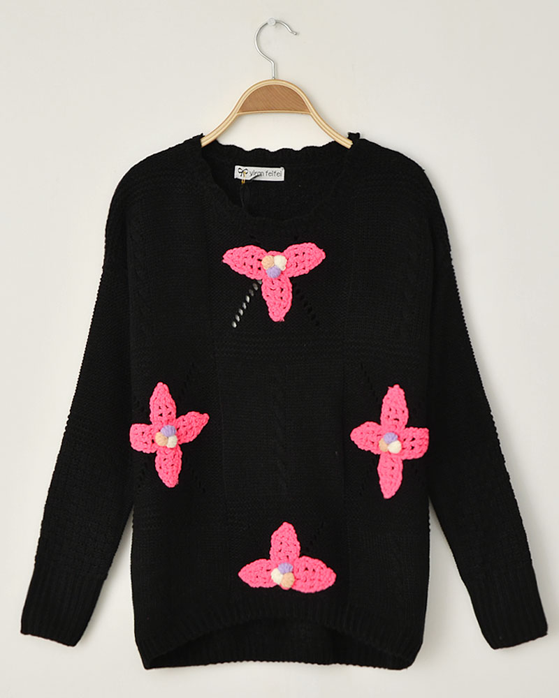 Free Shipping Elegant sweet yarn flower loose batwing sleeve autumn and winter sweater wholesale