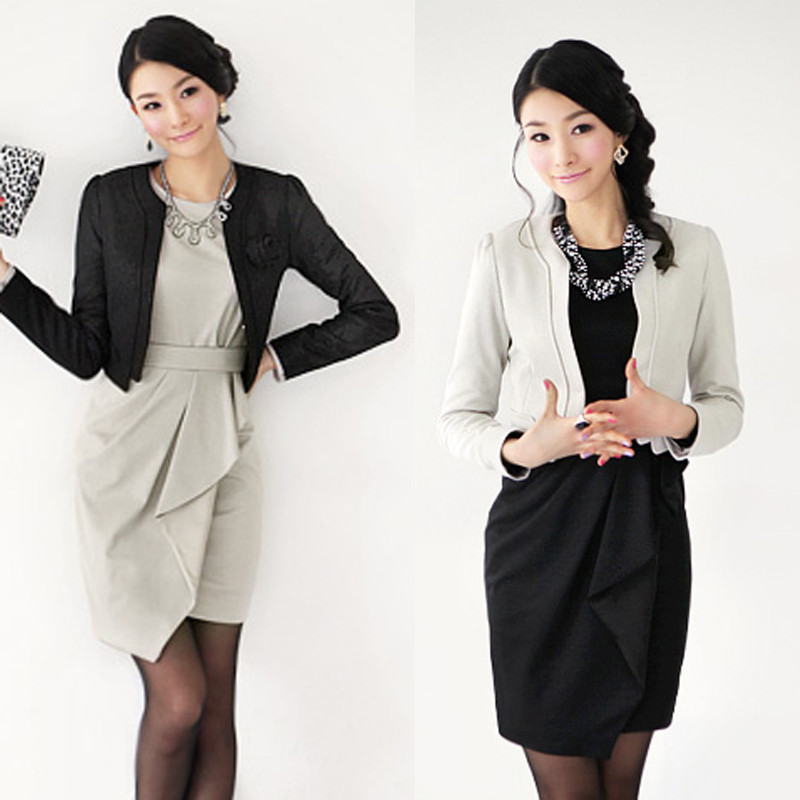 Free shipping Elegant wardrobe 2012 spring new arrival fashion set professional skirt classic black and white plus size twinset