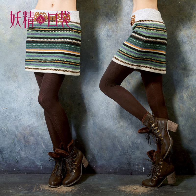 free shipping ELF SACK in love spring vintage leather buckle on jacquard bust skirt