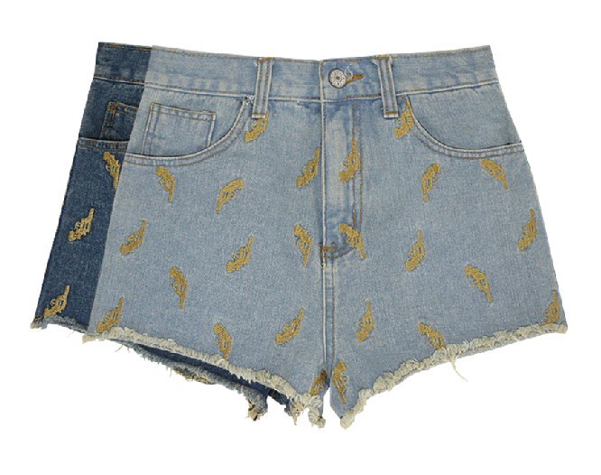 Free Shipping Embroidery gun denim shorts FM130010