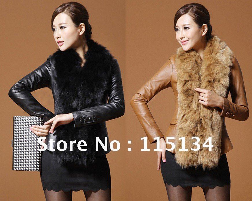 ( Free shipping) Euro-American motorcycle Real raccoon fur collar fur coat Slim detachable fur female jacket winter new leather